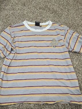 Santa Cruz Skateboards Striped Short Sleeve Tee in Light Gray, Maroon & Yellow